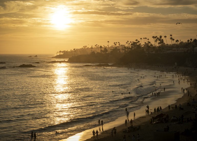 Golden sunset along the shores of Laguna Beach, CA.